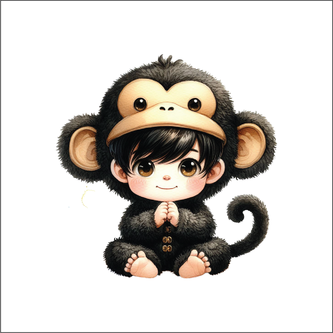 UV042 - UVDTF - Decal only Dress up child monkey 2 - Olifantjie - Wooden - MDF - Lasercut - Blank - Craft - Kit - Mixed Media - UK