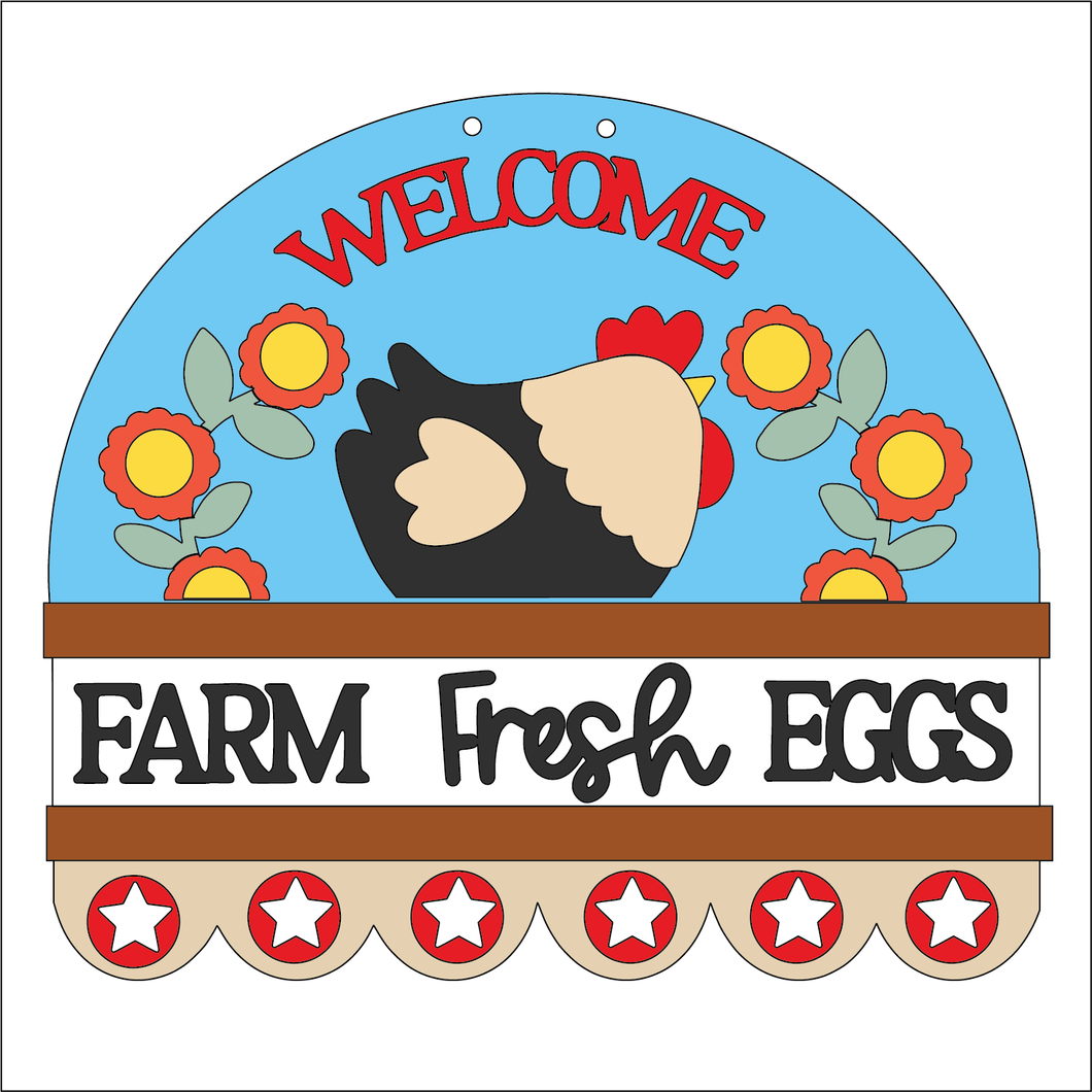 NO747 - MDF Large Farm Fresh Eggs Chicken Hanging Plaque - Olifantjie - Wooden - MDF - Lasercut - Blank - Craft - Kit - Mixed Media - UK
