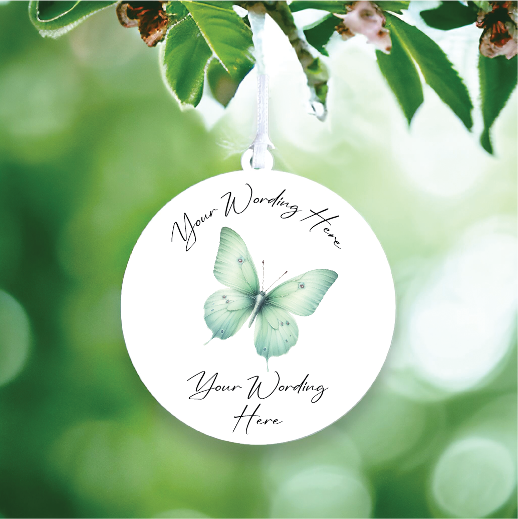 UV777 - Acrylic and UVDTF Personalised Round Hanging - Butterfly - Green 1 - Olifantjie - Wooden - MDF - Lasercut - Blank - Craft - Kit - Mixed Media - UK