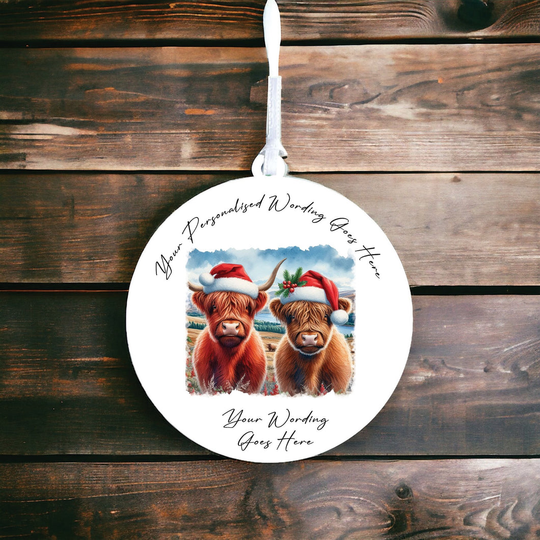 UV882 - Acrylic and UVDTF Personalised Round Hanging - Highland Cow 16 - Olifantjie - Wooden - MDF - Lasercut - Blank - Craft - Kit - Mixed Media - UK