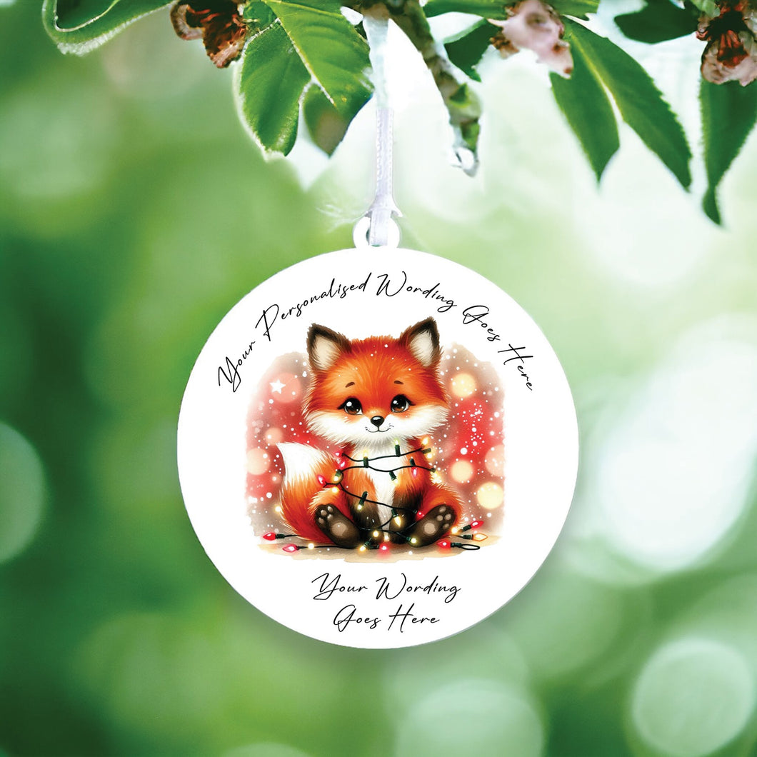 UV920 - Acrylic and UVDTF Personalised Round Hanging - Christmas Animal Tangled Lights - Fox 2 - Olifantjie - Wooden - MDF - Lasercut - Blank - Craft - Kit - Mixed Media - UK