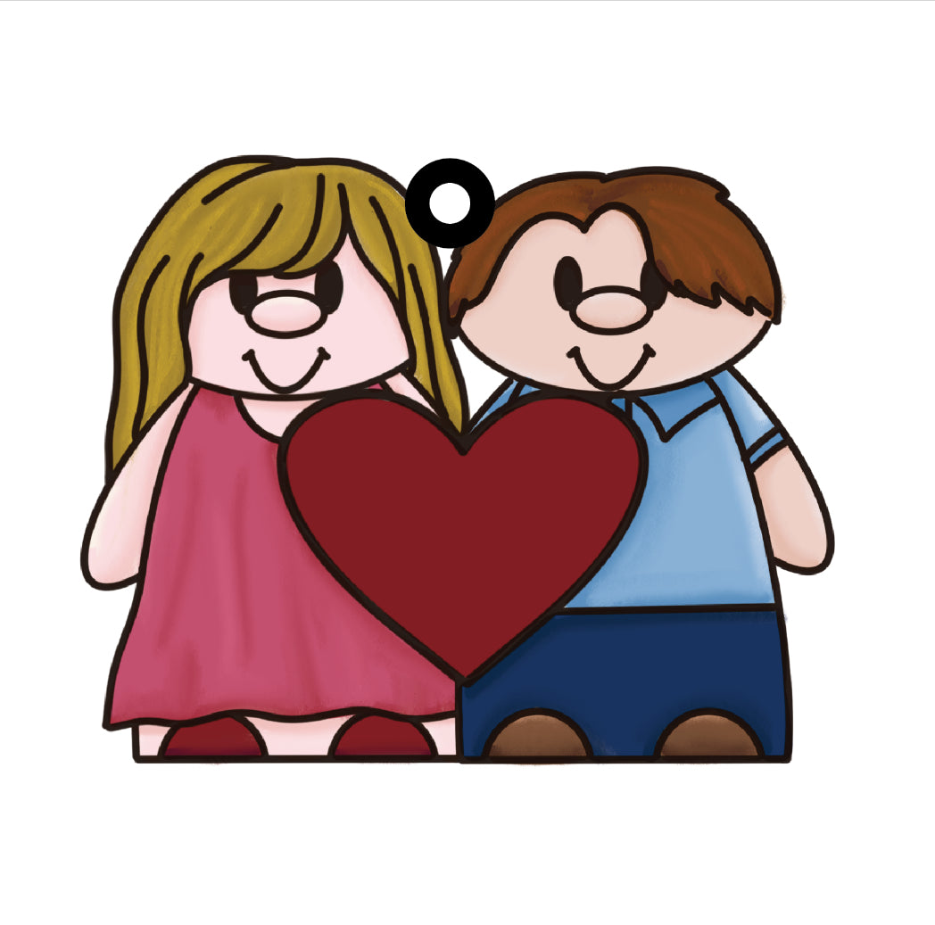 OL4252 - MDF Naive Figures 12.5cm Doodle Hanging Heart - Make and Female - Olifantjie - Wooden - MDF - Lasercut - Blank - Craft - Kit - Mixed Media - UK