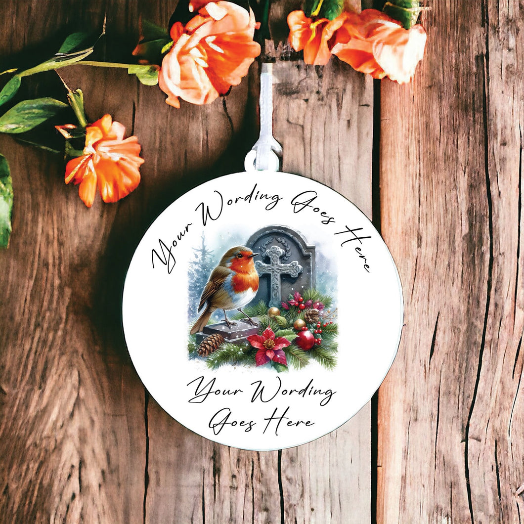 UV846 - Acrylic and UVDTF Personalised Round Hanging - Robin Scene 4 Grave - Olifantjie - Wooden - MDF - Lasercut - Blank - Craft - Kit - Mixed Media - UK