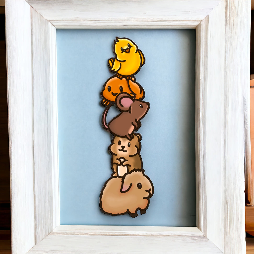 OL4656 - MDF doodle verticle stacked cute animals -  Small Pets - Olifantjie - Wooden - MDF - Lasercut - Blank - Craft - Kit - Mixed Media - UK