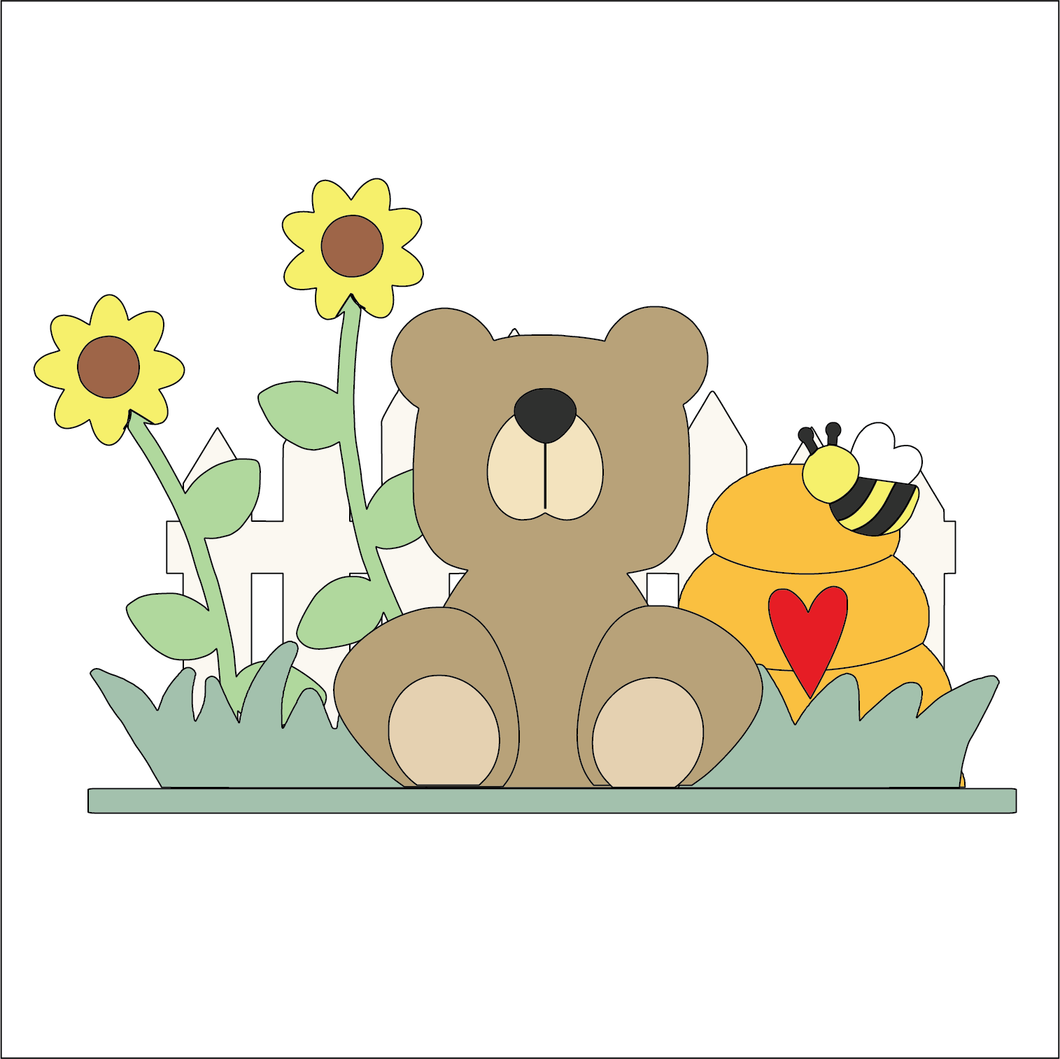 NO688 - MDF Freestanding Honey Bear Fence Kit - Olifantjie - Wooden - MDF - Lasercut - Blank - Craft - Kit - Mixed Media - UK
