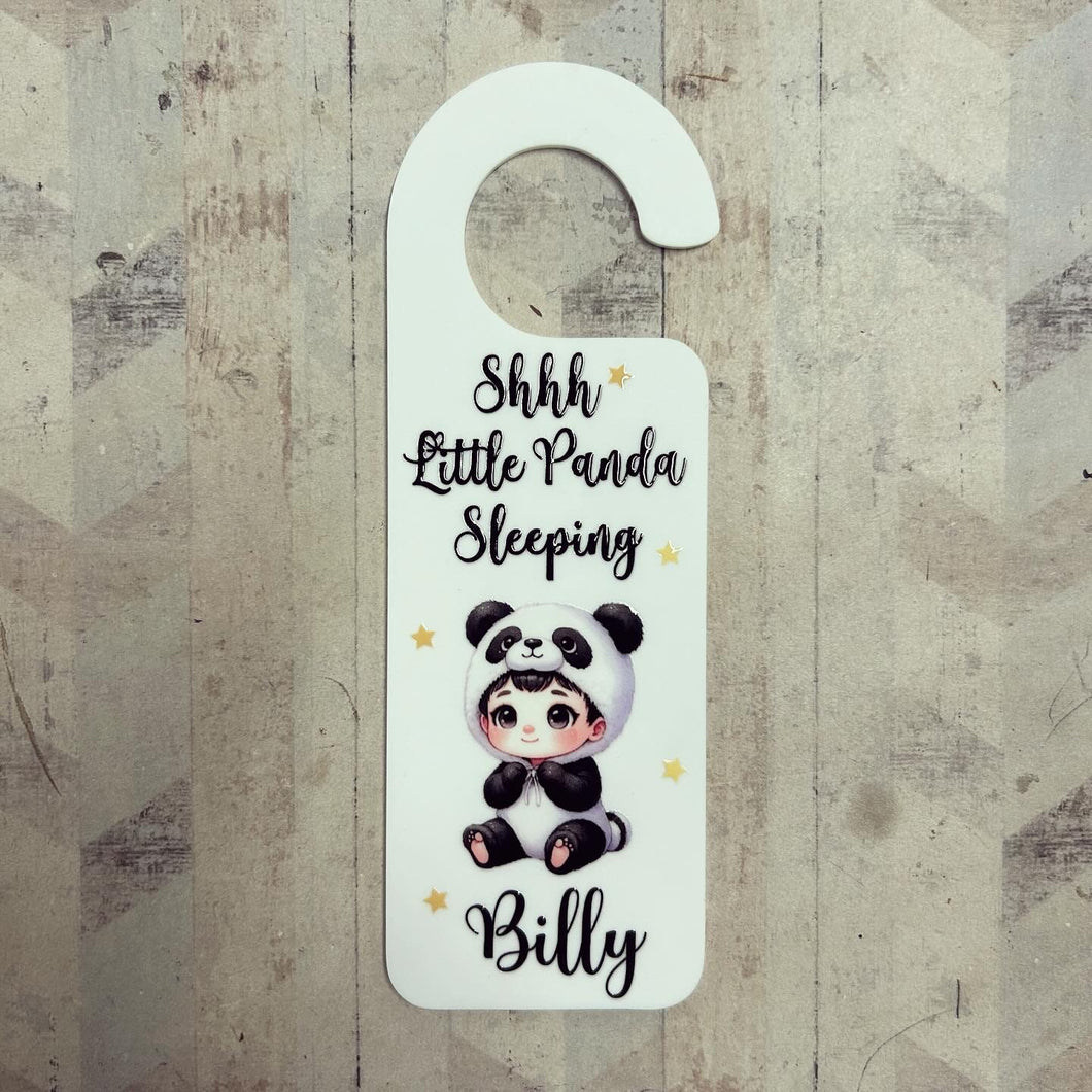 UV234 - UVDTF Door Hanger Personalised decal with optional Acrylic Door Hanger - Shhh Little Panda Sleeping - Olifantjie - Wooden - MDF - Lasercut - Blank - Craft - Kit - Mixed Media - UK