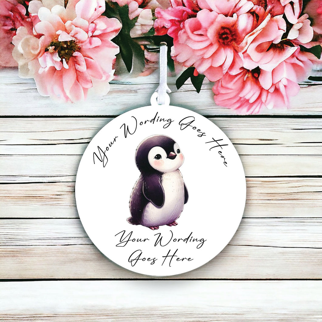 UV857 - Acrylic and UVDTF Personalised Round Hanging - Penguin 2 - Olifantjie - Wooden - MDF - Lasercut - Blank - Craft - Kit - Mixed Media - UK
