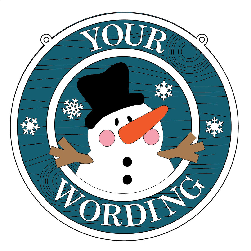 OL5344 - MDF Round Christmas Farmhouse Framed Circle Plaque - Your wording - Snowman 2 - Olifantjie - Wooden - MDF - Lasercut - Blank - Craft - Kit - Mixed Media - UK