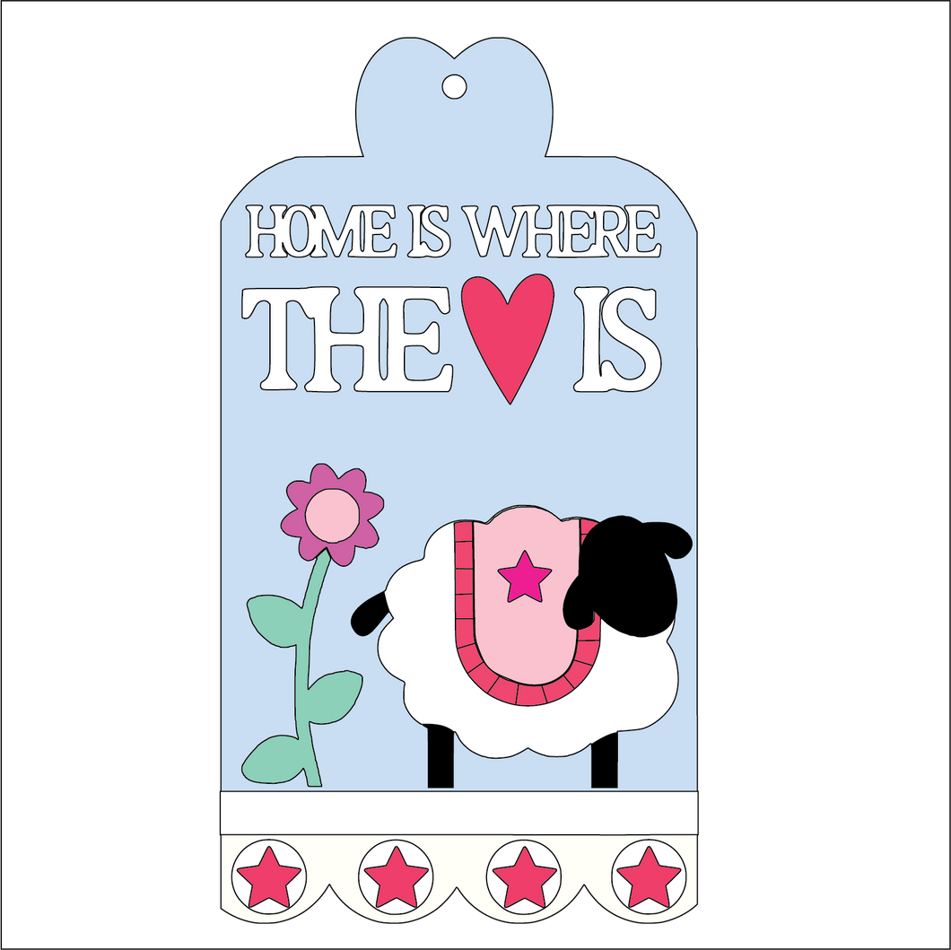 NO738 - MDF Large Simplify Primitive Home is Where the Heart is Hanging Tag Plaque - Olifantjie - Wooden - MDF - Lasercut - Blank - Craft - Kit - Mixed Media - UK