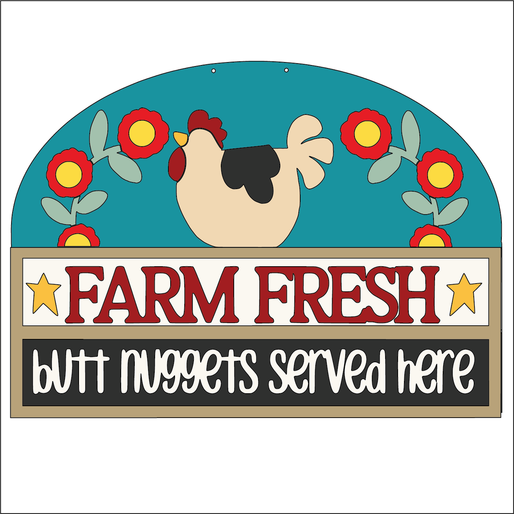 NO751 - MDF Large Farm Fresh Butt Nuggets Chicken Hanging Plaque - Olifantjie - Wooden - MDF - Lasercut - Blank - Craft - Kit - Mixed Media - UK