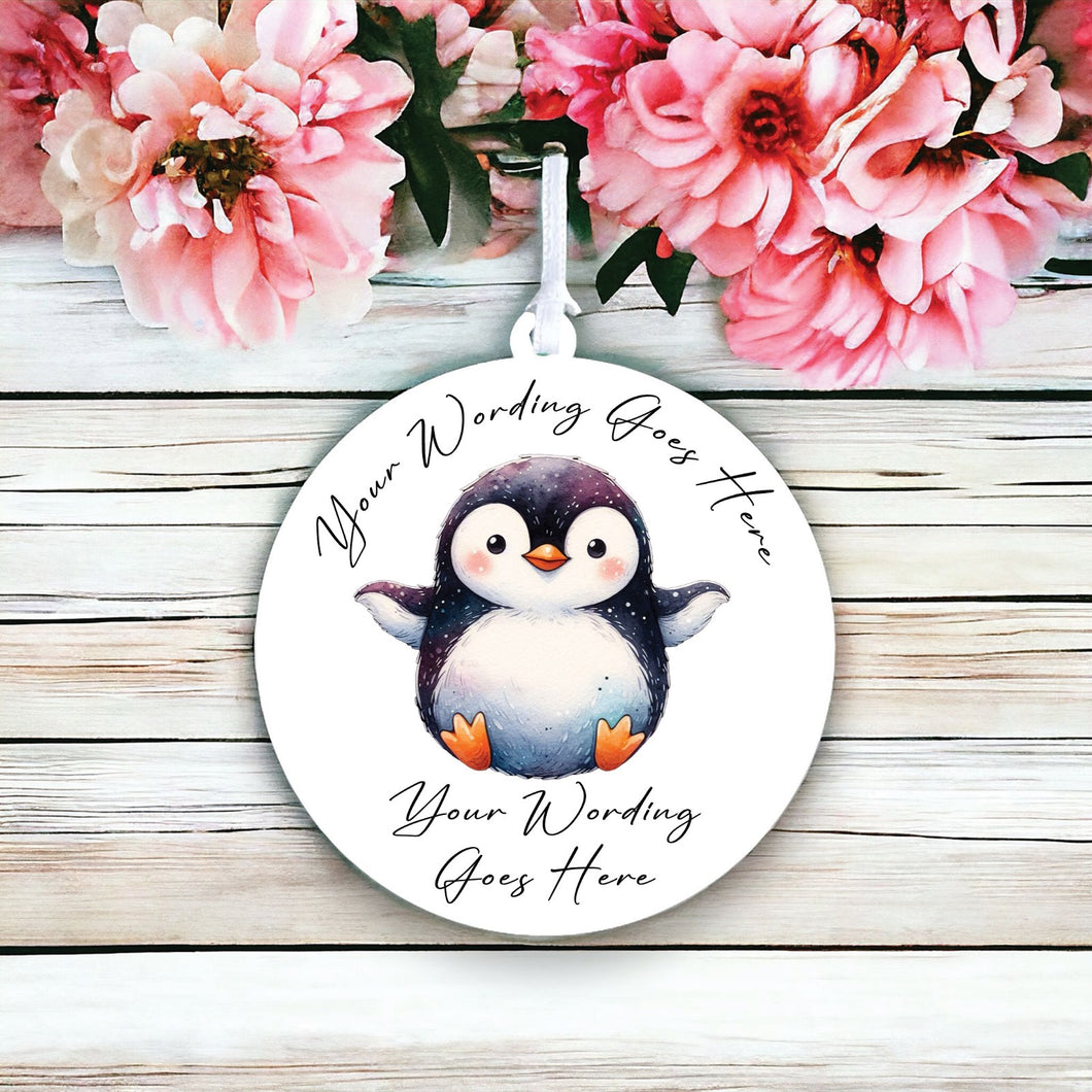 UV860 - Acrylic and UVDTF Personalised Round Hanging - Penguin 5 - Olifantjie - Wooden - MDF - Lasercut - Blank - Craft - Kit - Mixed Media - UK