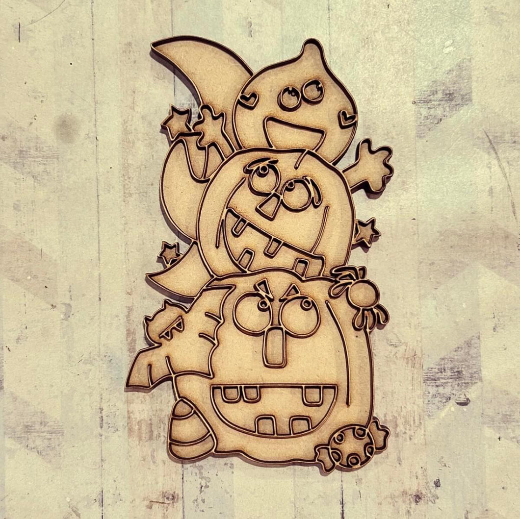NO412 - MDF doodle stacked Halloween Pumpkin theme - Olifantjie - Wooden - MDF - Lasercut - Blank - Craft - Kit - Mixed Media - UK