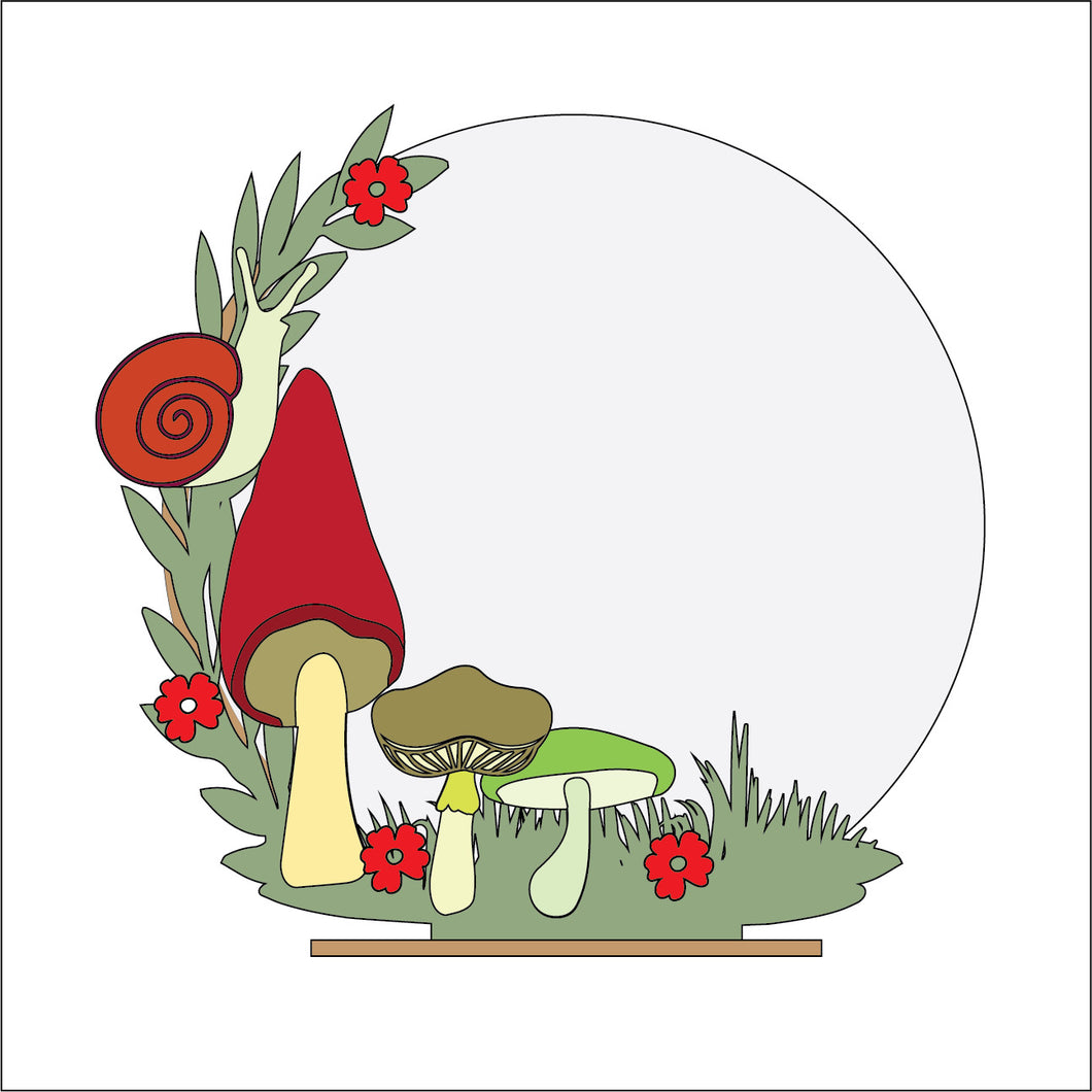 OL5134 - MDF Floral Circle - Freestanding or Hanging/no holes - Acrylic white, or clear or MDF Circle - Mushrooms Snails - Olifantjie - Wooden - MDF - Lasercut - Blank - Craft - Kit - Mixed Media - UK