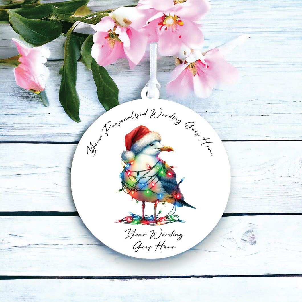 UV962 - Acrylic and UVDTF Personalised Round Hanging - Christmas Animal Tangled Lights - Seagull 2 - Olifantjie - Wooden - MDF - Lasercut - Blank - Craft - Kit - Mixed Media - UK