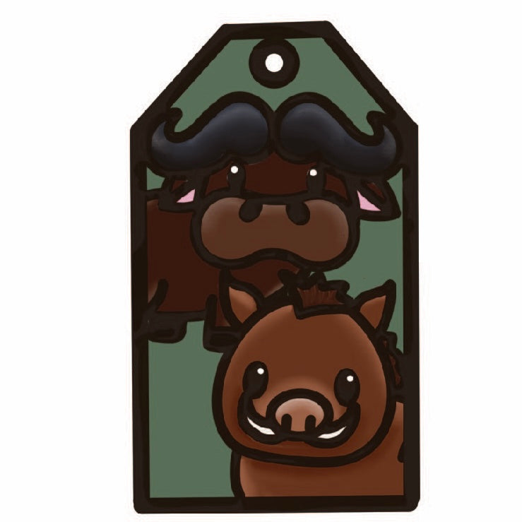 OL4519 - MDF Doodle Tag Hanging - Buffalo and Warthog - Olifantjie - Wooden - MDF - Lasercut - Blank - Craft - Kit - Mixed Media - UK
