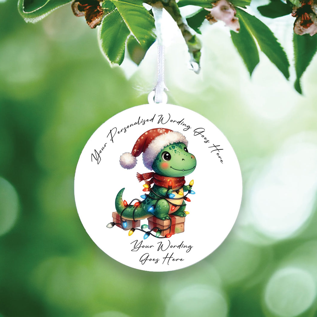 UV901 - Acrylic and UVDTF Personalised Round Hanging - Christmas Animal Tangled Lights - Dinosaur 2 - Olifantjie - Wooden - MDF - Lasercut - Blank - Craft - Kit - Mixed Media - UK