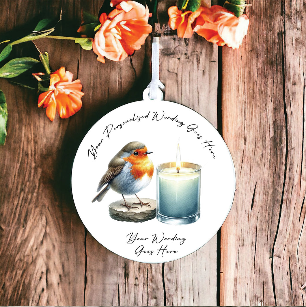 UV893 - Acrylic and UVDTF Personalised Round Hanging - Robin Scene 19 Candle - Olifantjie - Wooden - MDF - Lasercut - Blank - Craft - Kit - Mixed Media - UK