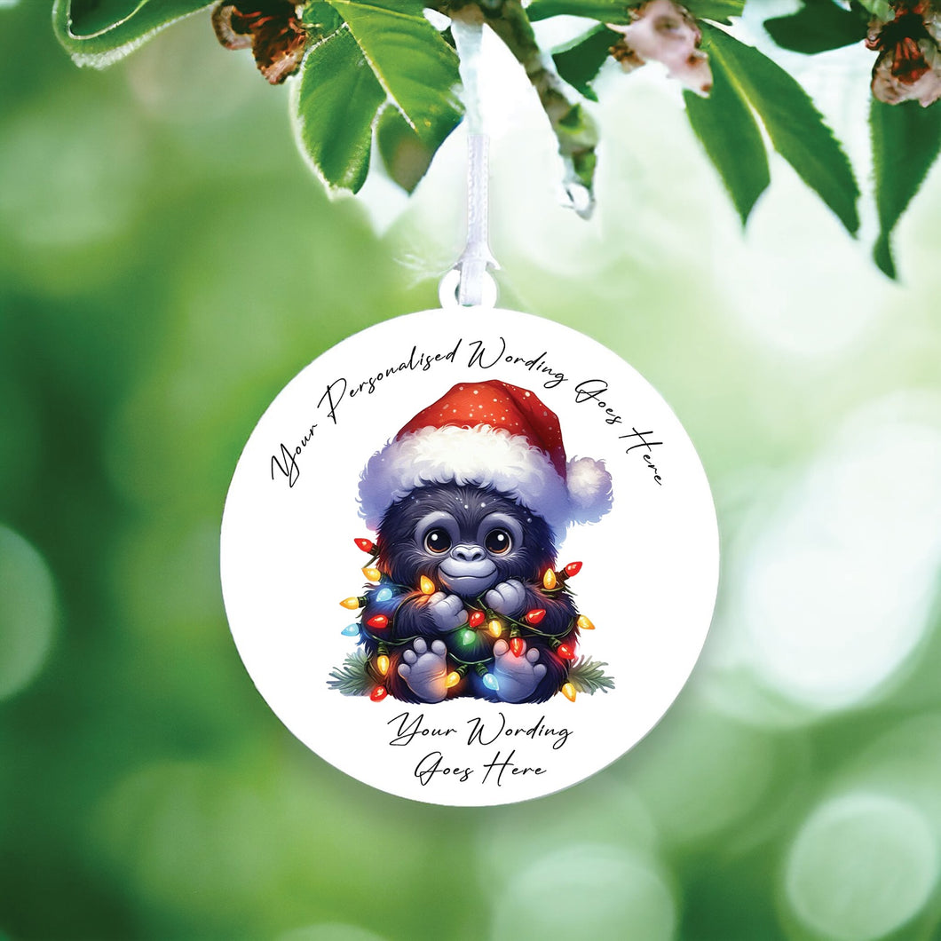 UV919 - Acrylic and UVDTF Personalised Round Hanging - Christmas Animal Tangled Lights - Monkey 1 - Olifantjie - Wooden - MDF - Lasercut - Blank - Craft - Kit - Mixed Media - UK