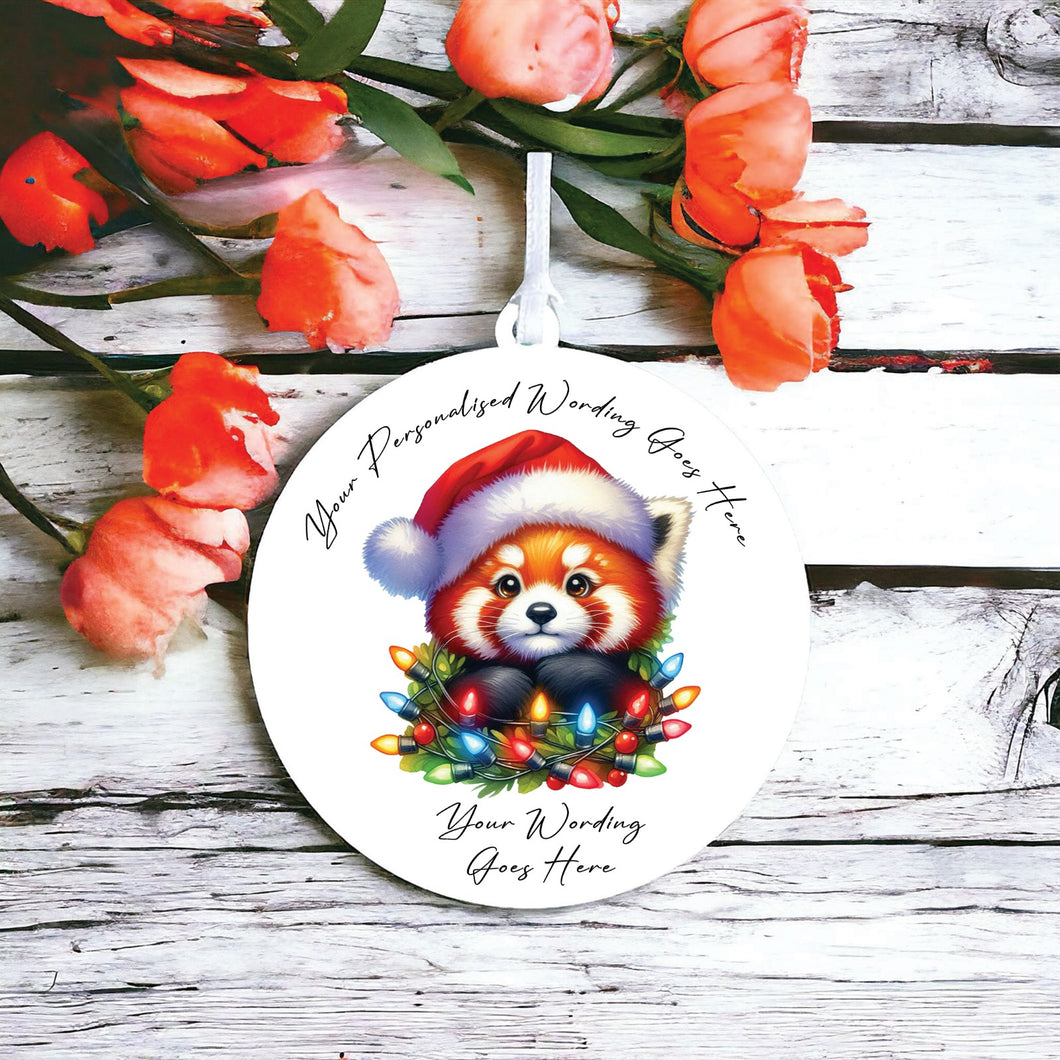 UV957 - Acrylic and UVDTF Personalised Round Hanging - Christmas Animal Tangled Lights - Red Panda 1 - Olifantjie - Wooden - MDF - Lasercut - Blank - Craft - Kit - Mixed Media - UK