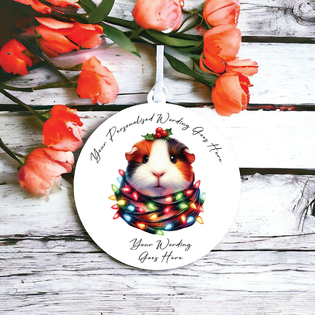UV921 - Acrylic and UVDTF Personalised Round Hanging - Christmas Animal Tangled Lights - Guinea Pig 2 - Olifantjie - Wooden - MDF - Lasercut - Blank - Craft - Kit - Mixed Media - UK