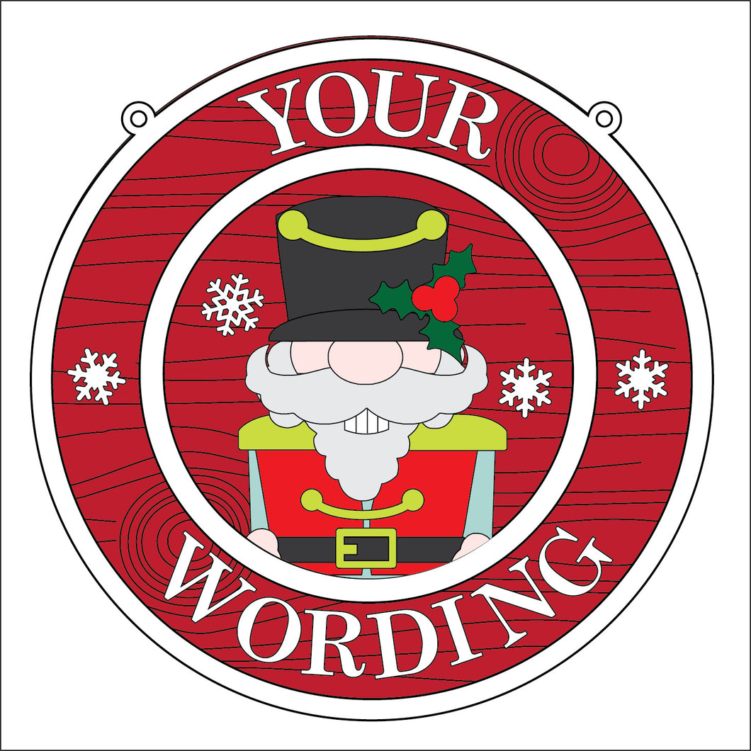 OL5345 - MDF Round Christmas Farmhouse Framed Circle Plaque - Your wording - Nutcracker - Olifantjie - Wooden - MDF - Lasercut - Blank - Craft - Kit - Mixed Media - UK