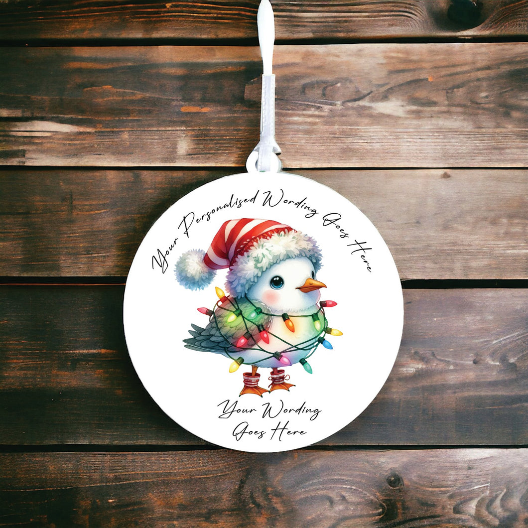 UV963 - Acrylic and UVDTF Personalised Round Hanging - Christmas Animal Tangled Lights - Seagull 3 - Olifantjie - Wooden - MDF - Lasercut - Blank - Craft - Kit - Mixed Media - UK