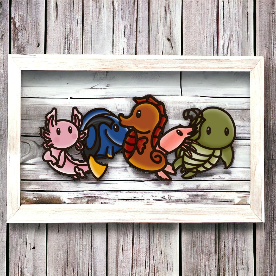 OL4615 - MDF doodle Horizontal stacker Cute Sea-life 3 - Olifantjie - Wooden - MDF - Lasercut - Blank - Craft - Kit - Mixed Media - UK