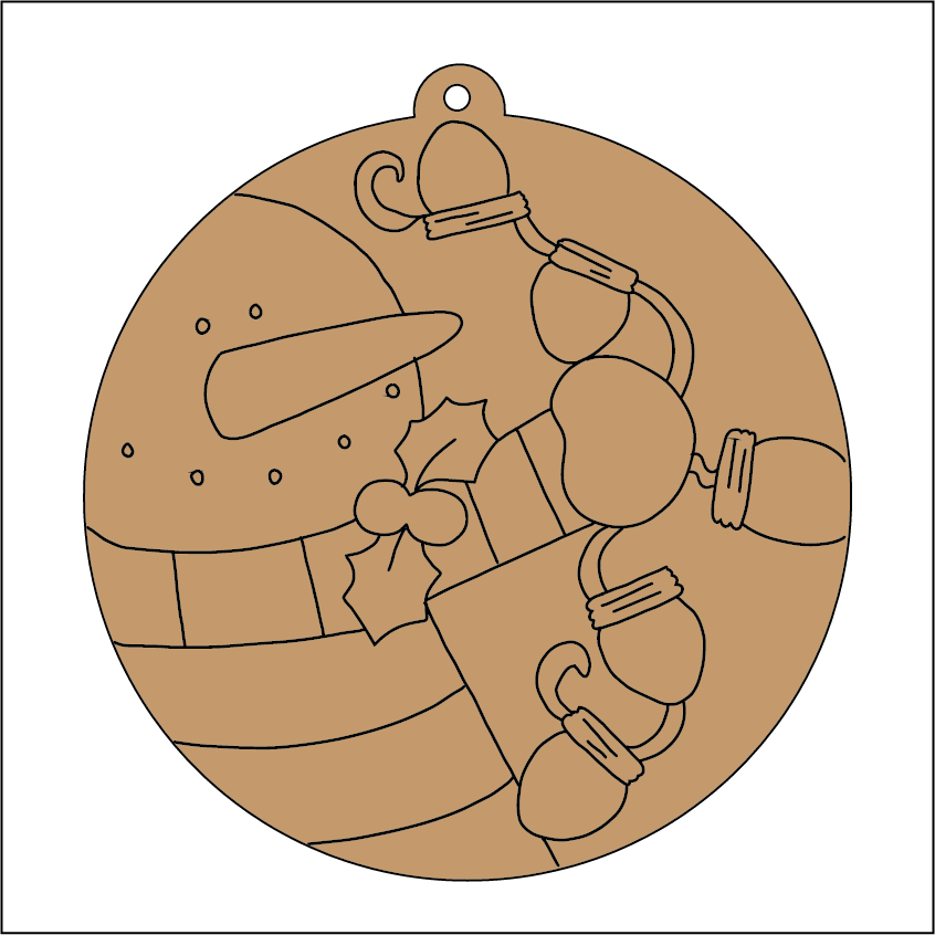 NO271 - MDF 2 Sizes Christmas Hanging Bauble - Engraved Round Snowman Lights 1 - Olifantjie - Wooden - MDF - Lasercut - Blank - Craft - Kit - Mixed Media - UK