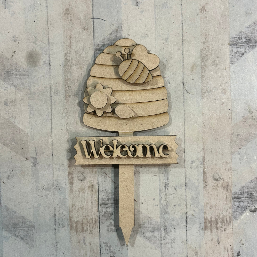 NO656 - MDF Bumble Bee Hive Sweet Welcome Plant Poke 15cm - Olifantjie - Wooden - MDF - Lasercut - Blank - Craft - Kit - Mixed Media - UK