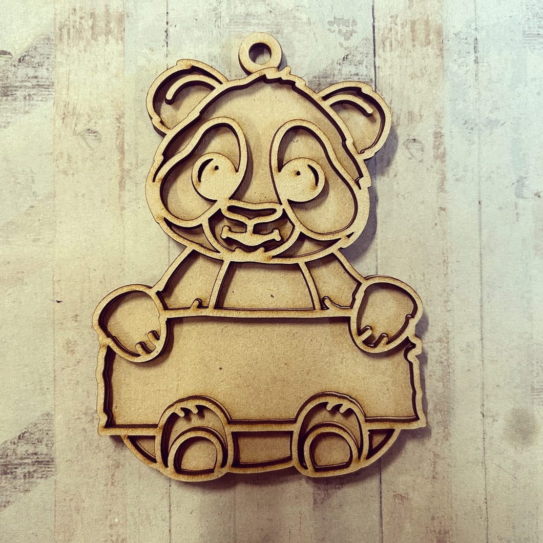 OL3693 - MDF 12.5cm Doodle Hanging - Panda Sign - Olifantjie - Wooden - MDF - Lasercut - Blank - Craft - Kit - Mixed Media - UK