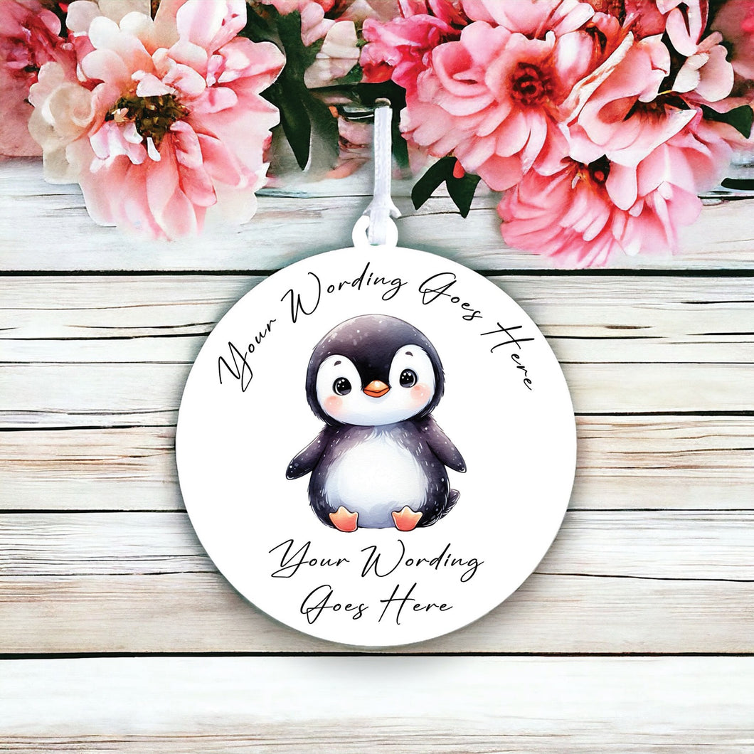 UV859 - Acrylic and UVDTF Personalised Round Hanging - Penguin 4 - Olifantjie - Wooden - MDF - Lasercut - Blank - Craft - Kit - Mixed Media - UK