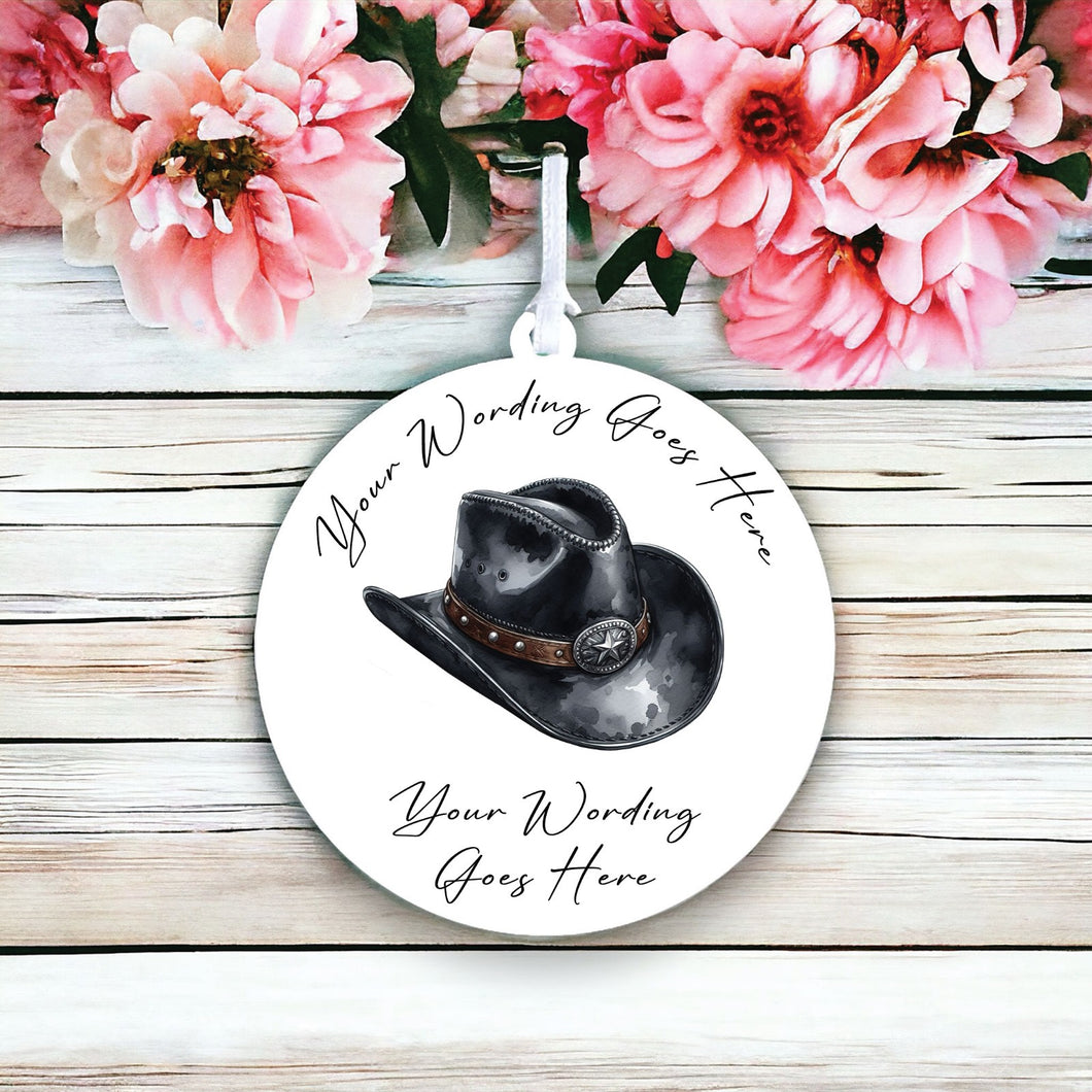 UV831 - Acrylic and UVDTF Personalised Round Hanging - Cowboy Hat 9 - Olifantjie - Wooden - MDF - Lasercut - Blank - Craft - Kit - Mixed Media - UK
