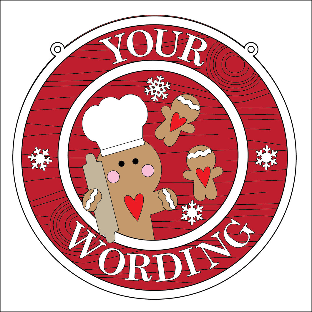 OL5353 - MDF Round Christmas Farmhouse Framed Circle Plaque - Your wording - Gingerbread Bakery - Olifantjie - Wooden - MDF - Lasercut - Blank - Craft - Kit - Mixed Media - UK
