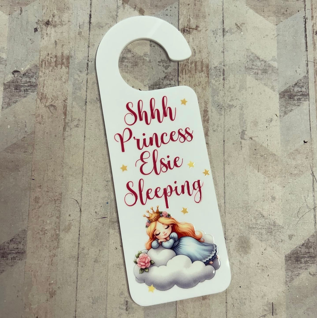 UV236 - UVDTF Door Hanger Personalised decal with optional Acrylic Door Hanger - Shhh Princess Sleeping - Olifantjie - Wooden - MDF - Lasercut - Blank - Craft - Kit - Mixed Media - UK