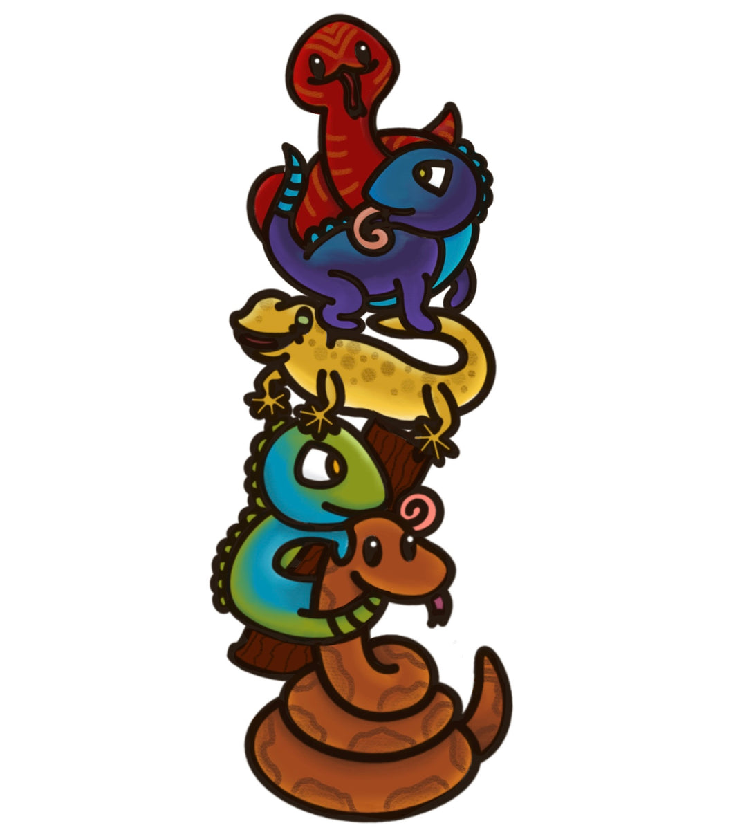 OL4527 - MDF doodle verticle stacked cute reptiles - Olifantjie - Wooden - MDF - Lasercut - Blank - Craft - Kit - Mixed Media - UK