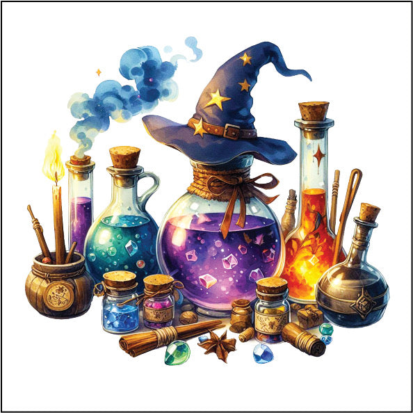UV391 - UVDTF - Halloween Mystical Witchy Theme - Witch Wizard Magical Scene - Olifantjie - Wooden - MDF - Lasercut - Blank - Craft - Kit - Mixed Media - UK