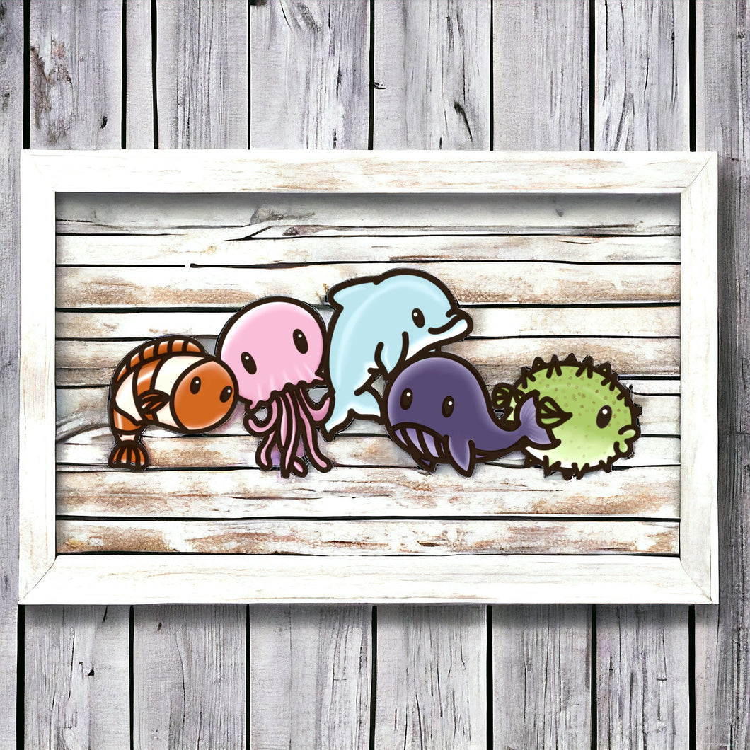 OL4607 - MDF doodle Horizontal stacker Cute Sea-life 1 - Olifantjie - Wooden - MDF - Lasercut - Blank - Craft - Kit - Mixed Media - UK