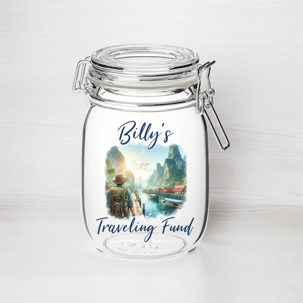 UV272 - Personalised Fund Jar UVDTF Decal - Travelling Fund - Olifantjie - Wooden - MDF - Lasercut - Blank - Craft - Kit - Mixed Media - UK