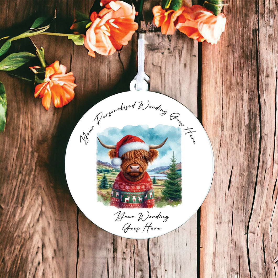 UV877 - Acrylic and UVDTF Personalised Round Hanging - Highland Cow 11 - Olifantjie - Wooden - MDF - Lasercut - Blank - Craft - Kit - Mixed Media - UK
