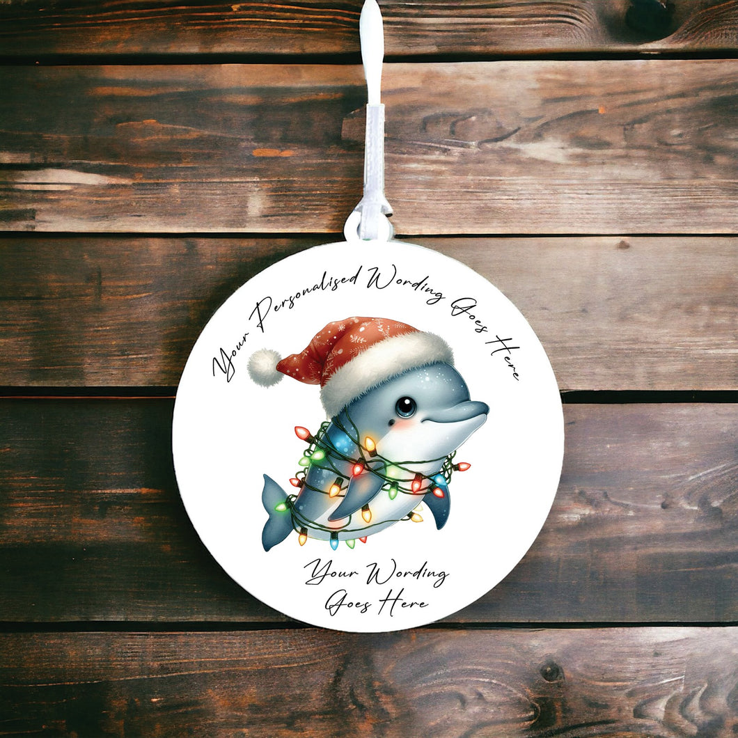 UV907 - Acrylic and UVDTF Personalised Round Hanging - Christmas Animal Tangled Lights - Dolphin 1 - Olifantjie - Wooden - MDF - Lasercut - Blank - Craft - Kit - Mixed Media - UK