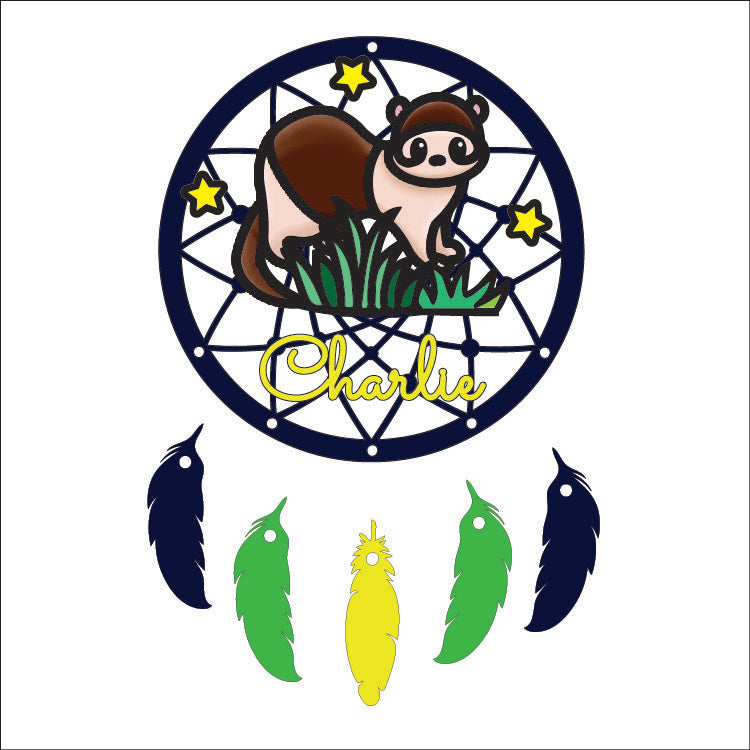 DC124 - MDF Doodle Dream Catcher - with Initial or Wording - Pet - Ferret - Olifantjie - Wooden - MDF - Lasercut - Blank - Craft - Kit - Mixed Media - UK