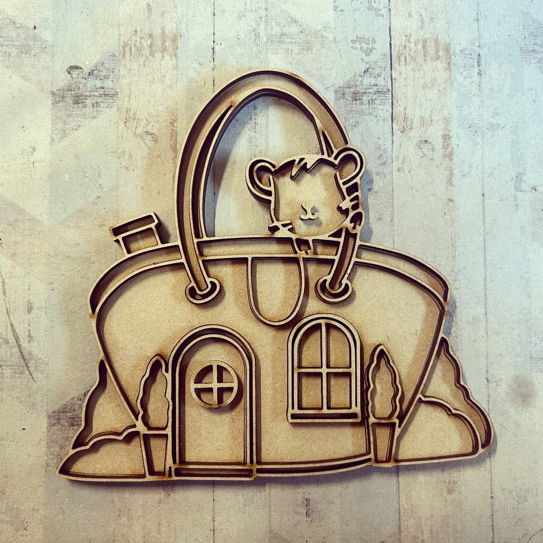 OL3702 - MDF 15cm Doodle Mouse House Bag! - Olifantjie - Wooden - MDF - Lasercut - Blank - Craft - Kit - Mixed Media - UK