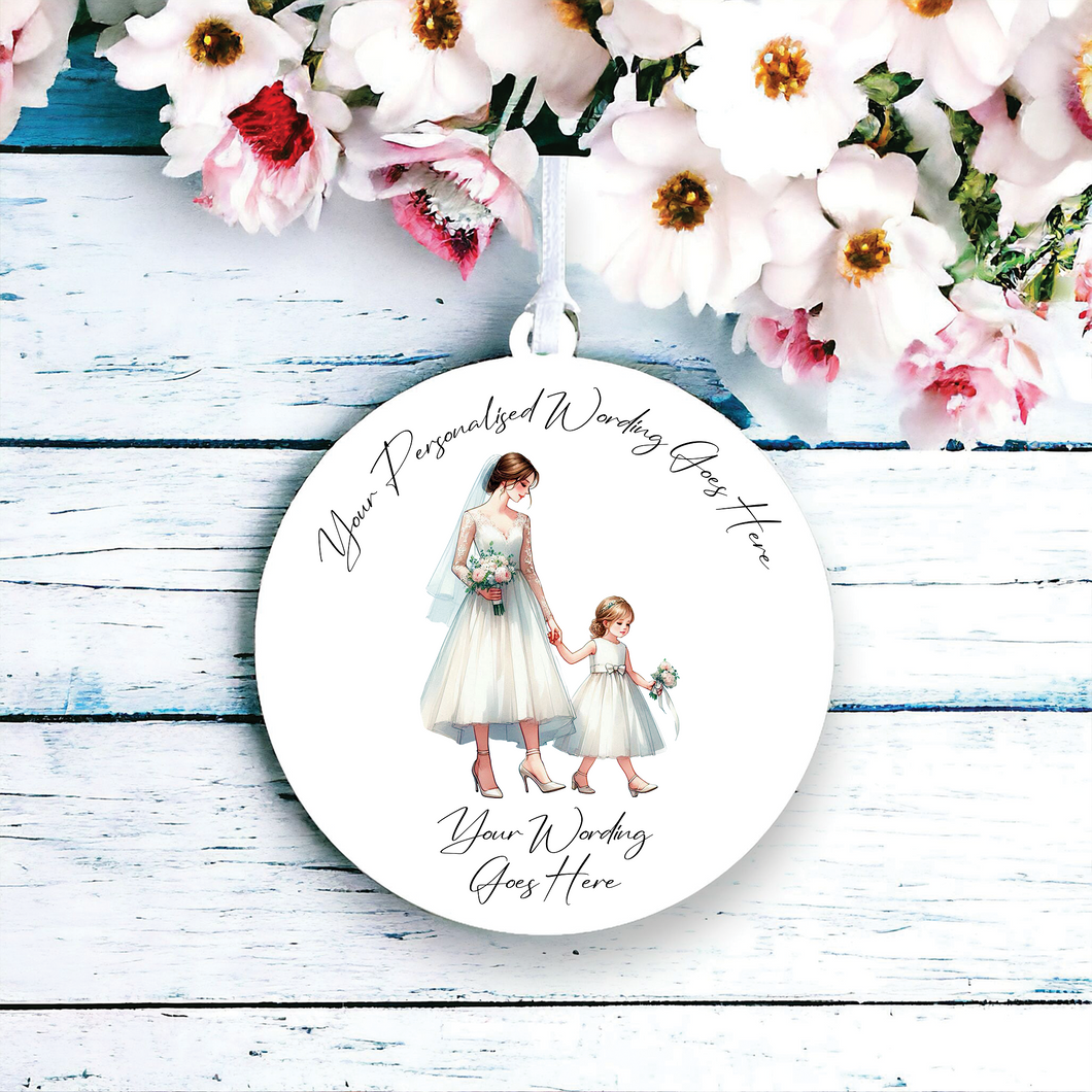 UV528 - Acrylic and UVDTF Personalised Round Hanging - Wedding Bride and Child B - Olifantjie - Wooden - MDF - Lasercut - Blank - Craft - Kit - Mixed Media - UK