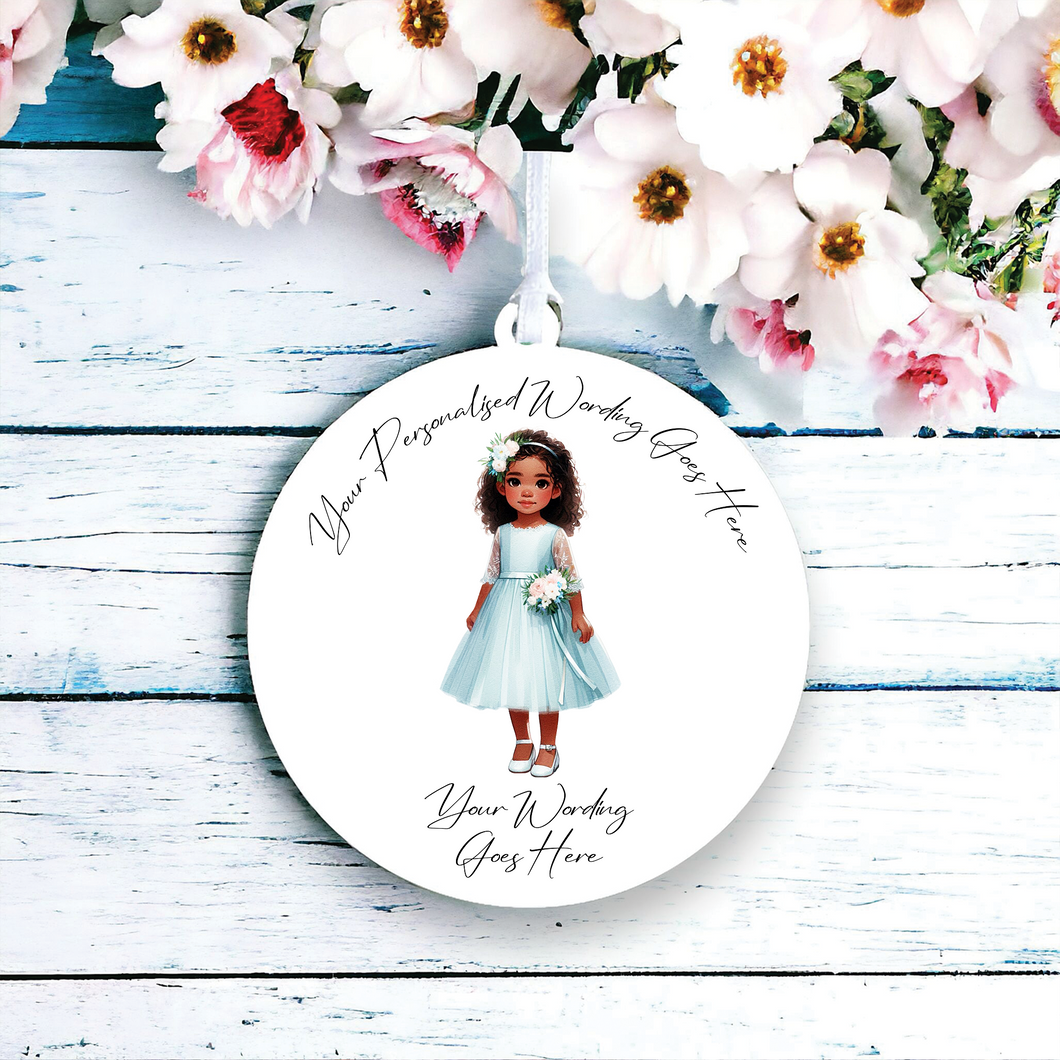 UV529 - Acrylic and UVDTF Personalised Round Hanging - Wedding Bridesmaid / Communion C - Olifantjie - Wooden - MDF - Lasercut - Blank - Craft - Kit - Mixed Media - UK