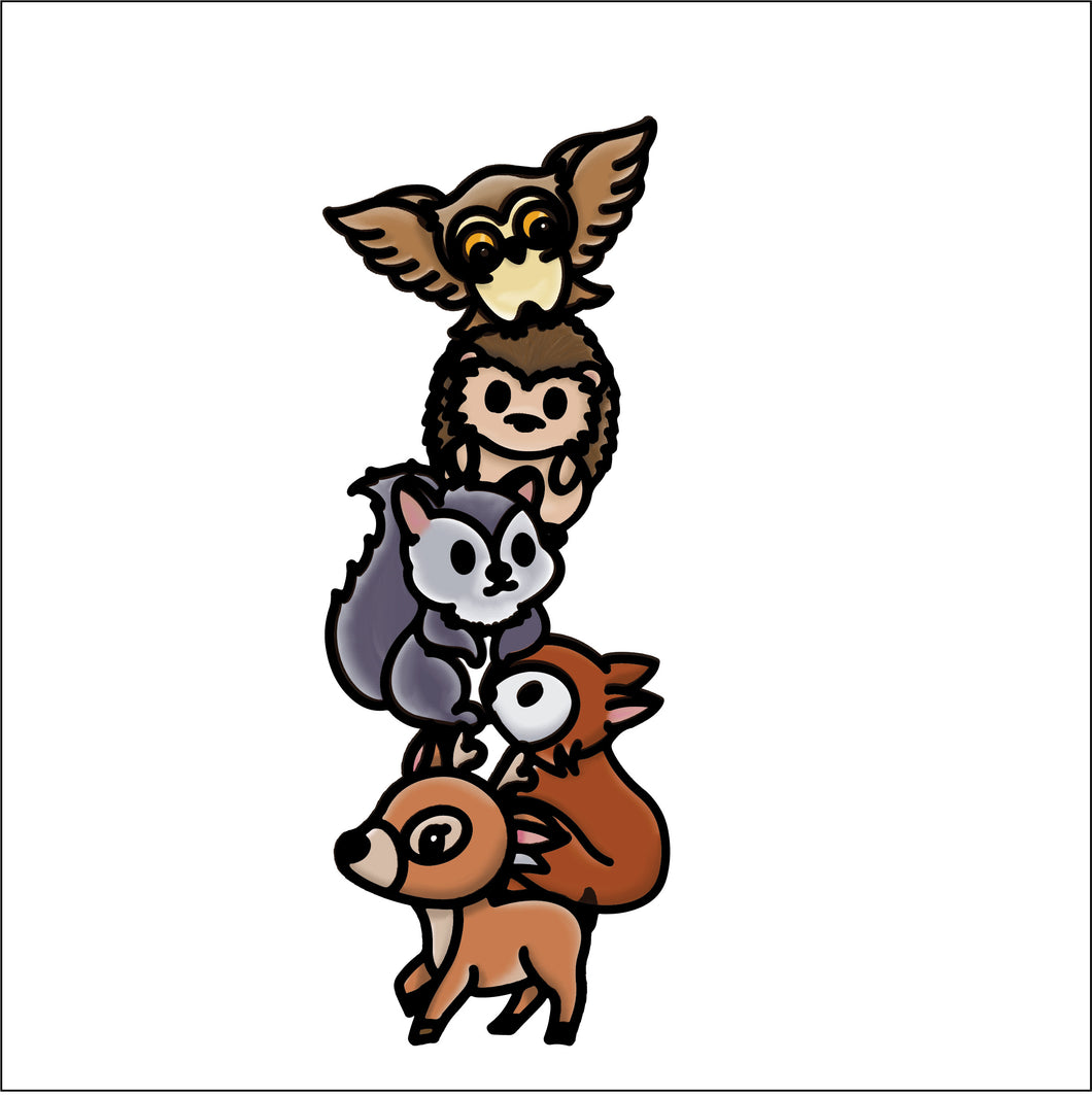 OL4806 - MDF doodle verticle stacked cute animals - Woodland - Olifantjie - Wooden - MDF - Lasercut - Blank - Craft - Kit - Mixed Media - UK