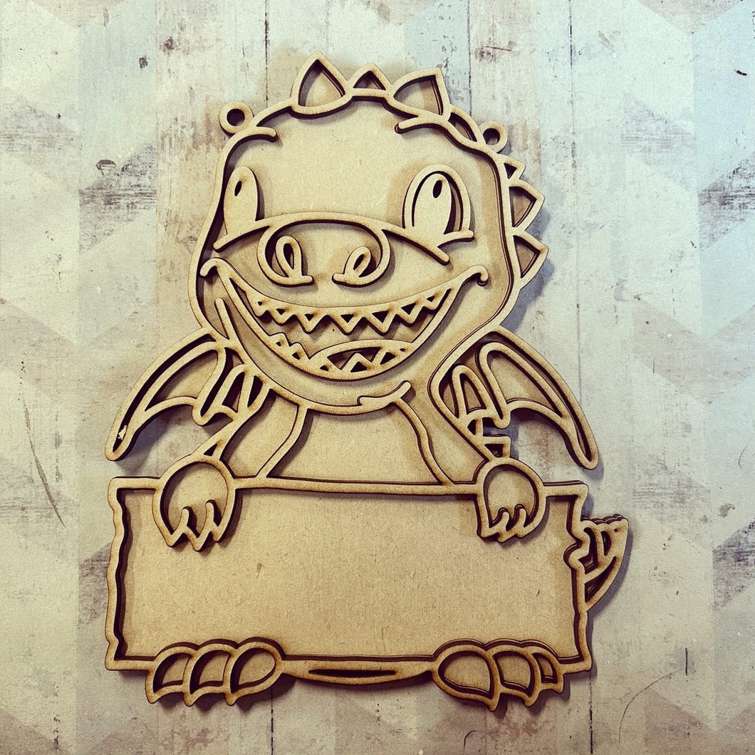 OL3697 - MDF 20cm Doodle Hanging - Dragon Sign - Olifantjie - Wooden - MDF - Lasercut - Blank - Craft - Kit - Mixed Media - UK