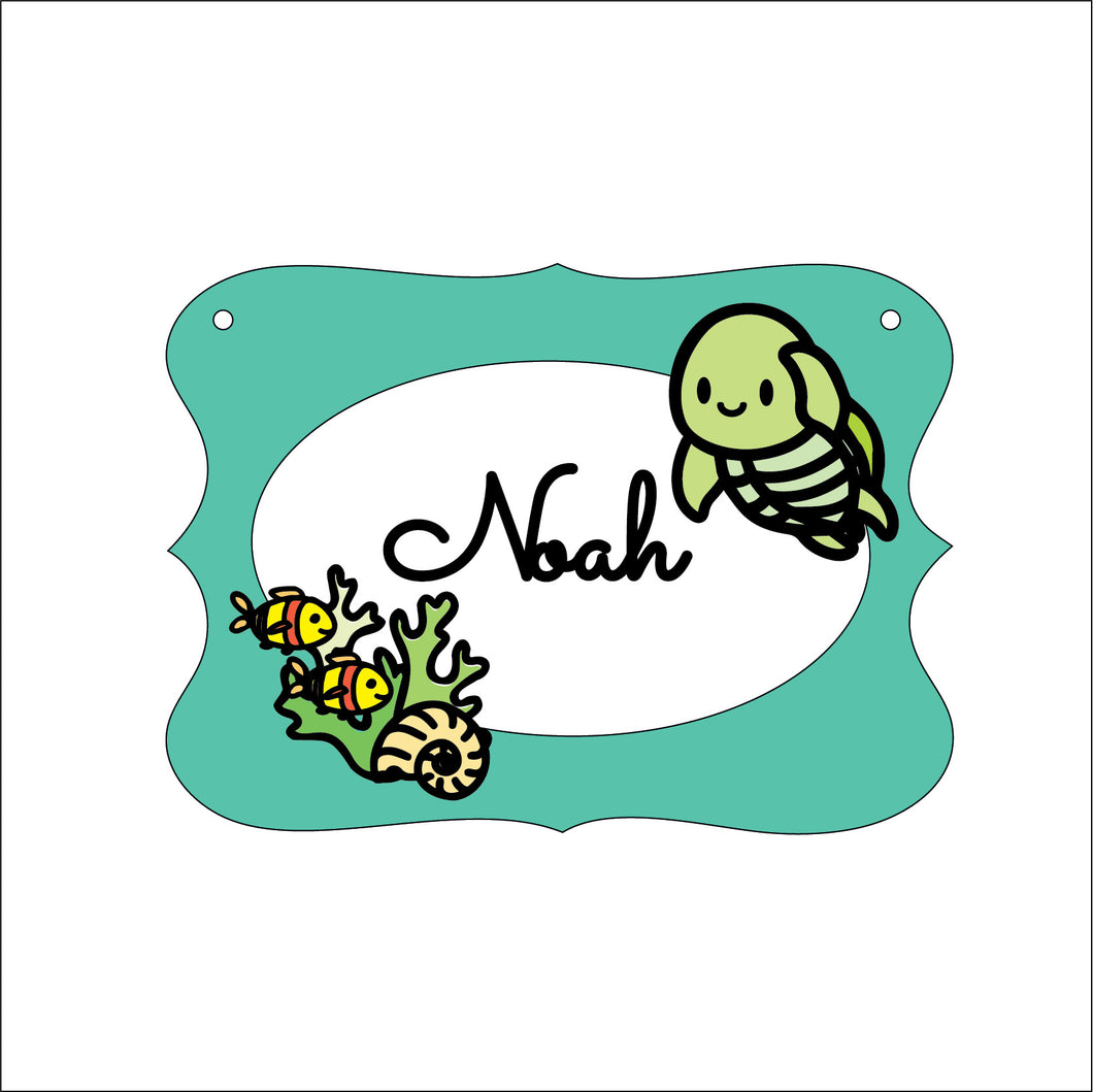 OP123 - MDF Doodle Sea Themed Personalised Plaque - Turtle - Olifantjie - Wooden - MDF - Lasercut - Blank - Craft - Kit - Mixed Media - UK