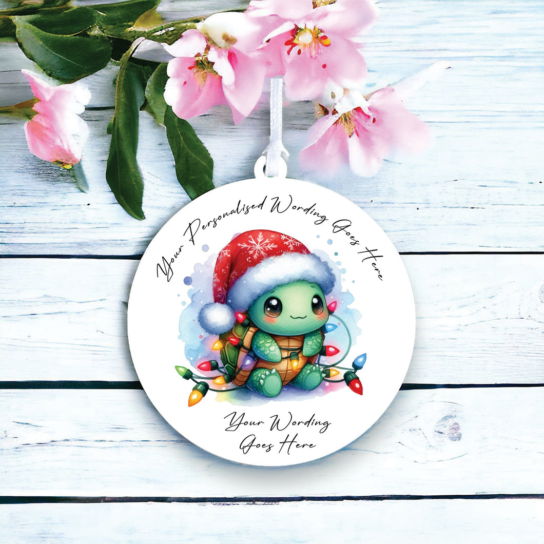 UV968 - Acrylic and UVDTF Personalised Round Hanging - Christmas Animal Tangled Lights - Turtle Tortoise 1 - Olifantjie - Wooden - MDF - Lasercut - Blank - Craft - Kit - Mixed Media - UK