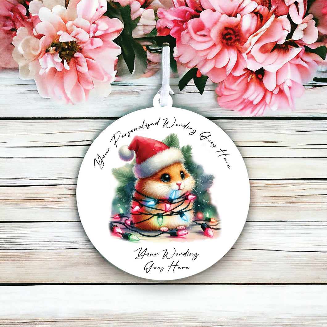 UV933 - Acrylic and UVDTF Personalised Round Hanging - Christmas Animal Tangled Lights - Hamster 2 - Olifantjie - Wooden - MDF - Lasercut - Blank - Craft - Kit - Mixed Media - UK