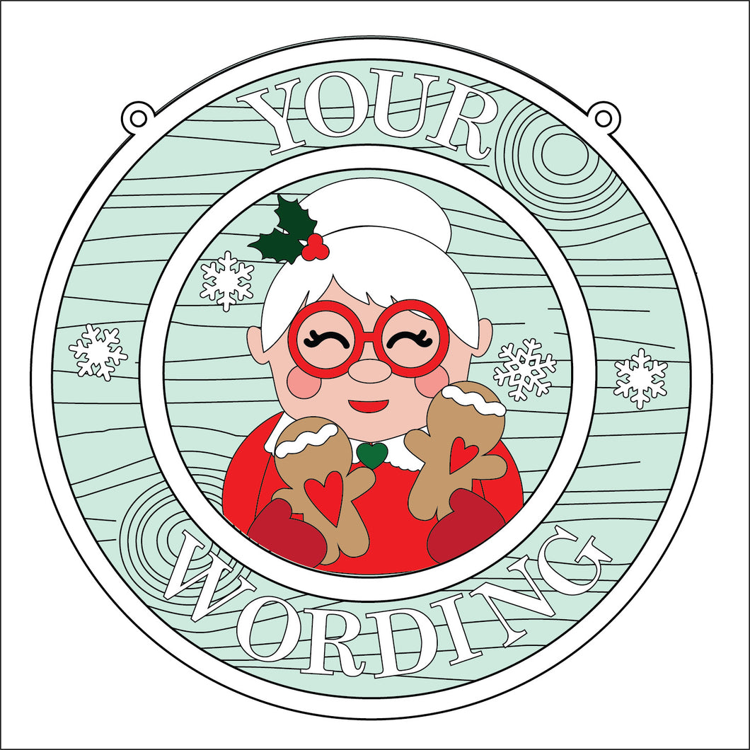 OL5349 - MDF Round Christmas Farmhouse Framed Circle Plaque - Your wording - Mrs Claus Gingerbread - Olifantjie - Wooden - MDF - Lasercut - Blank - Craft - Kit - Mixed Media - UK
